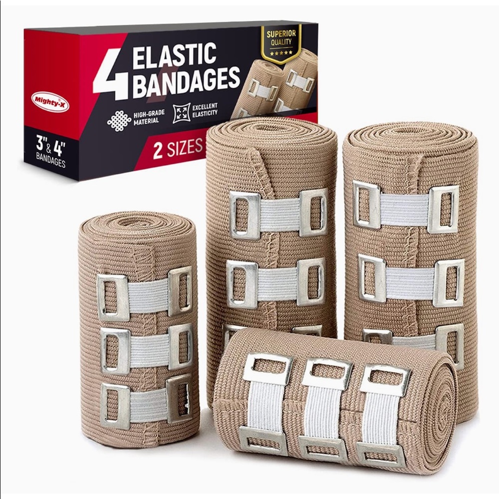 Compression Bandage Wrap - 4 pack (2x 3-in rolls & 2x 4-in rolls)
